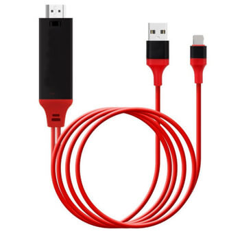 Kábel s redukciou a výstupom pre HDMI a Lightning pre iPhone červený