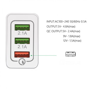 Univerzálny rýchlonabíjací sieťový adaptér nabíjačka do zásuvky 3x USB - biely