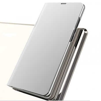 Zrkadlový plastový flip obal pre Xiaomi Redmi Note 8 Pro - strieborný