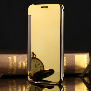 Zrkadlový silikónový flip obal pre Samsung Galaxy S20+ G985F - zlatý