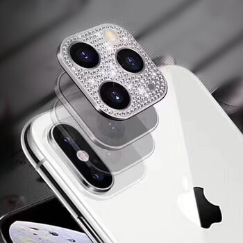 2v1 Ochranný hliníkový rámček s trblietkami zadnú kameru pre Apple iPhone 11 Pro - strieborný