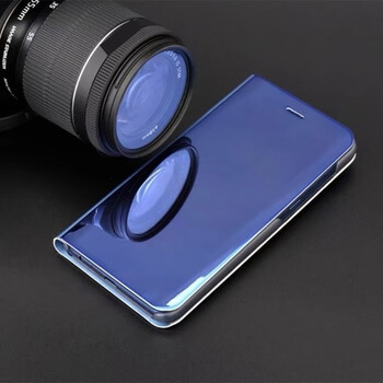 Zrkadlový plastový flip obal pre Samsung Galaxy M21 M215F - modrý
