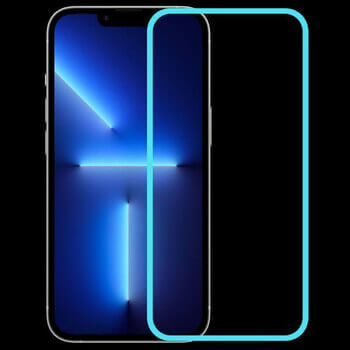 Ochranné tvrzené sklo se svítícím rámečkem pro Apple iPhone 15 - svetlo modré