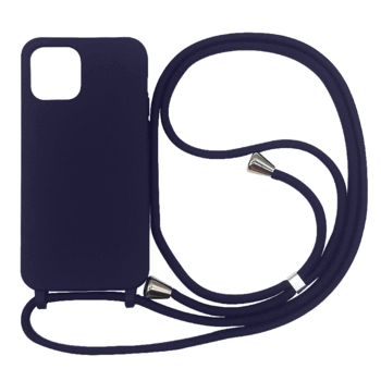 Gumový ochranný kryt so šnúrkou na krk pre Apple iPhone 15 Pro Max - tmavo modrý