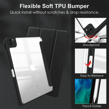 2v1 Smart flip cover+zadný silikónový ochranný obal s držiakom na pero pre Xiaomi Pad 5 Pro - čierny