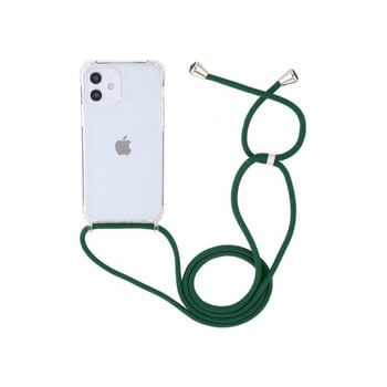 Priehľadný silikónový ochranný kryt so šnúrkou na krk pre Apple iPhone 15 - tmavo zelená