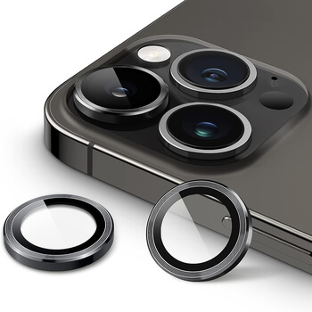Metalické ochranné sklo na šošovku fotoaparátu a kamery pre Apple iPhone 15 Pro - čierne