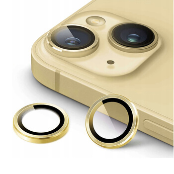Metalické ochranné sklo na šošovku fotoaparátu a kamery pre Apple iPhone 15 - zlaté