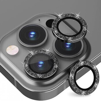 Trblietavé ochranné sklo na šošovku fotoaparátu a kamery pre Apple iPhone 15 Pro Max - čierne