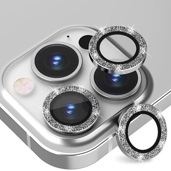 Trblietavé ochranné sklo na šošovku fotoaparátu a kamery pre Apple iPhone 15 Pro - strieborné