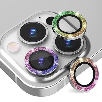 Trblietavé ochranné sklo na šošovku fotoaparátu a kamery pre Apple iPhone 15 Pro - dúhové