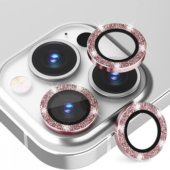 Trblietavé ochranné sklo na šošovku fotoaparátu a kamery pre Apple iPhone 15 Pro - ružové
