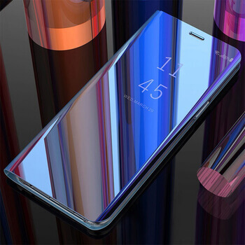 Zrkadlový plastový flip obal pre Samsung Galaxy S23 FE S711B - modrý