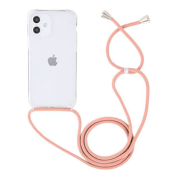 Priehľadný silikónový ochranný kryt so šnúrkou na krk pre Apple iPhone 15 Plus - ružová