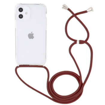 Priehľadný silikónový ochranný kryt so šnúrkou na krk pre Apple iPhone 15 Pro - červená