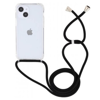 Priehľadný silikónový ochranný kryt so šnúrkou na krk pre Apple iPhone 15 Pro - čierna