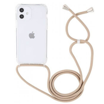 Priehľadný silikónový ochranný kryt so šnúrkou na krk pre Apple iPhone 15 Pro Max - zlatá