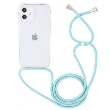 Priehľadný silikónový ochranný kryt so šnúrkou na krk pre Apple iPhone 15 Pro Max - svetlo modrá