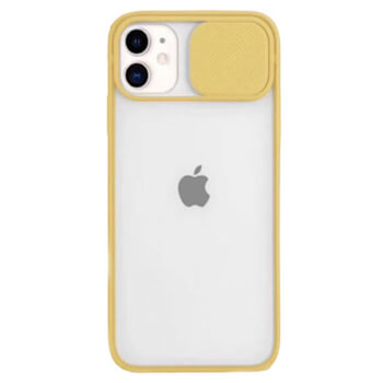 Silikonový ochranný obal s posuvným krytem na fotoaparát pre Apple iPhone 12 mini - žltý