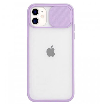 Silikonový ochranný obal s posuvným krytem na fotoaparát pre Apple iPhone 14 Pro - fialový