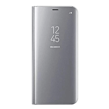 Zrkadlový plastový flip obal pre Samsung Galaxy S21 G991B - strieborný