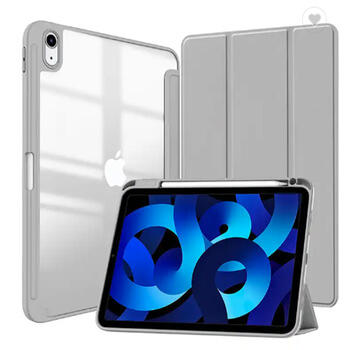 2v1 Smart flip cover+zadný silikónový ochranný obal s držiakom na pero pre Xiaomi Pad 5 - šedý